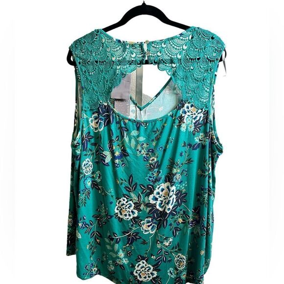 NWT Daniel Rainn Plus Size Green Floral Crochet Accent Tank Top Blouse Size 3XL - Picture 2 of 7